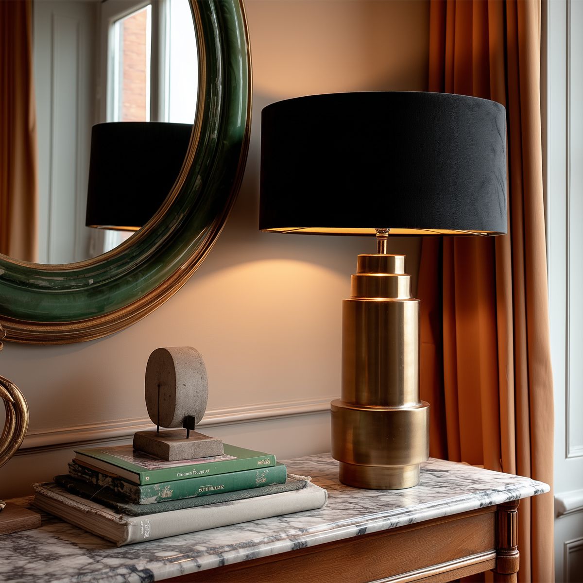Art deco tafellamp brons velours kap zwart met goud 50 cm - Bruut