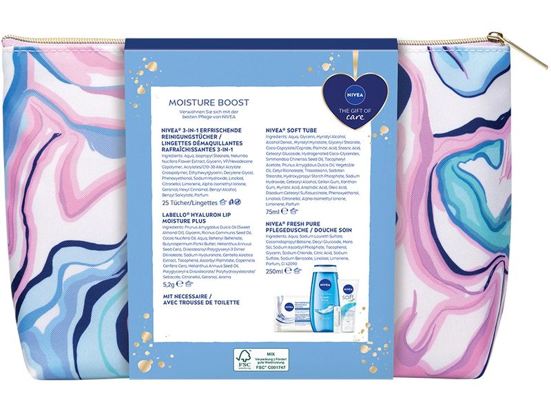 NIVEA Geschenkset Moisture Boost 5-teilig Pflegeset sorgt für Frische und Feuchtigkeit, kombiniert mit einem stylischen Necessaire