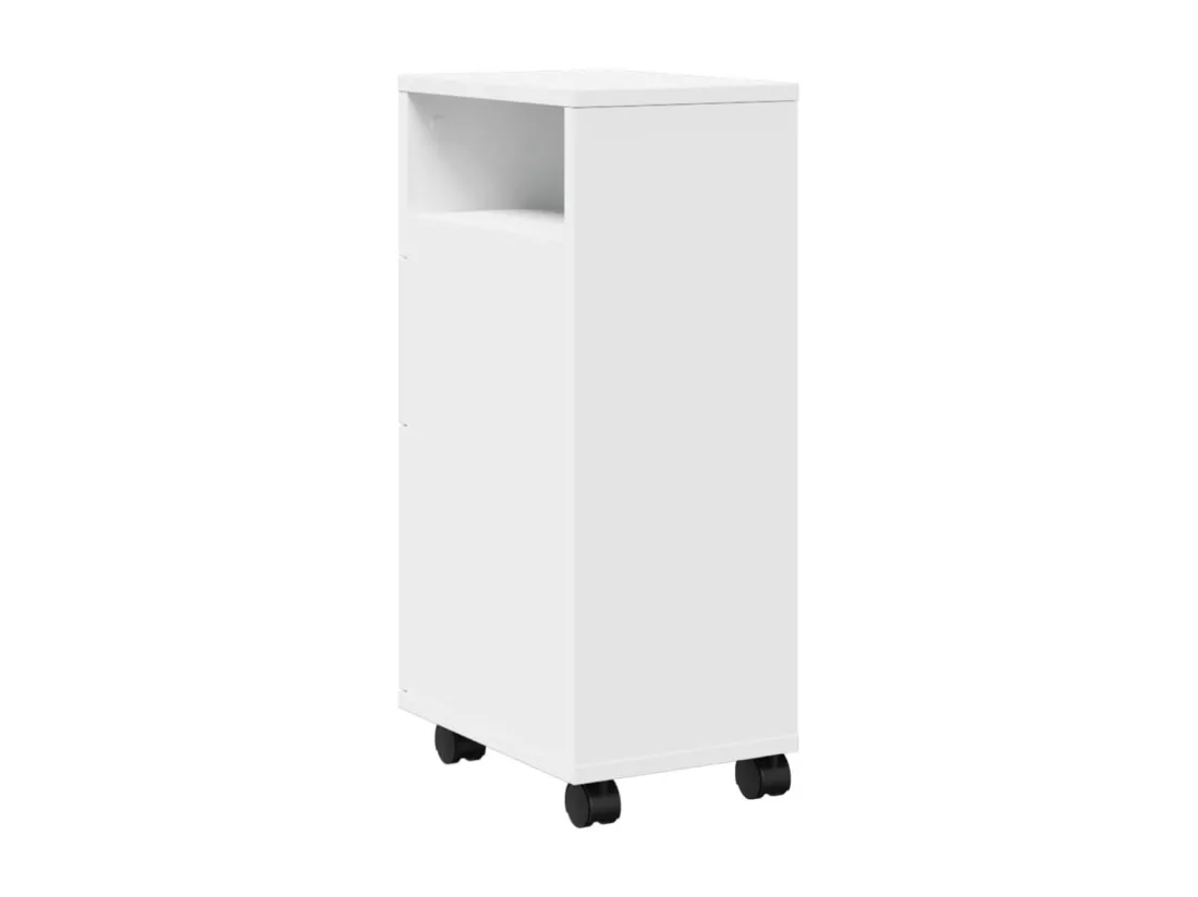 Meuble étroit de salle de bain à roulettes blanc