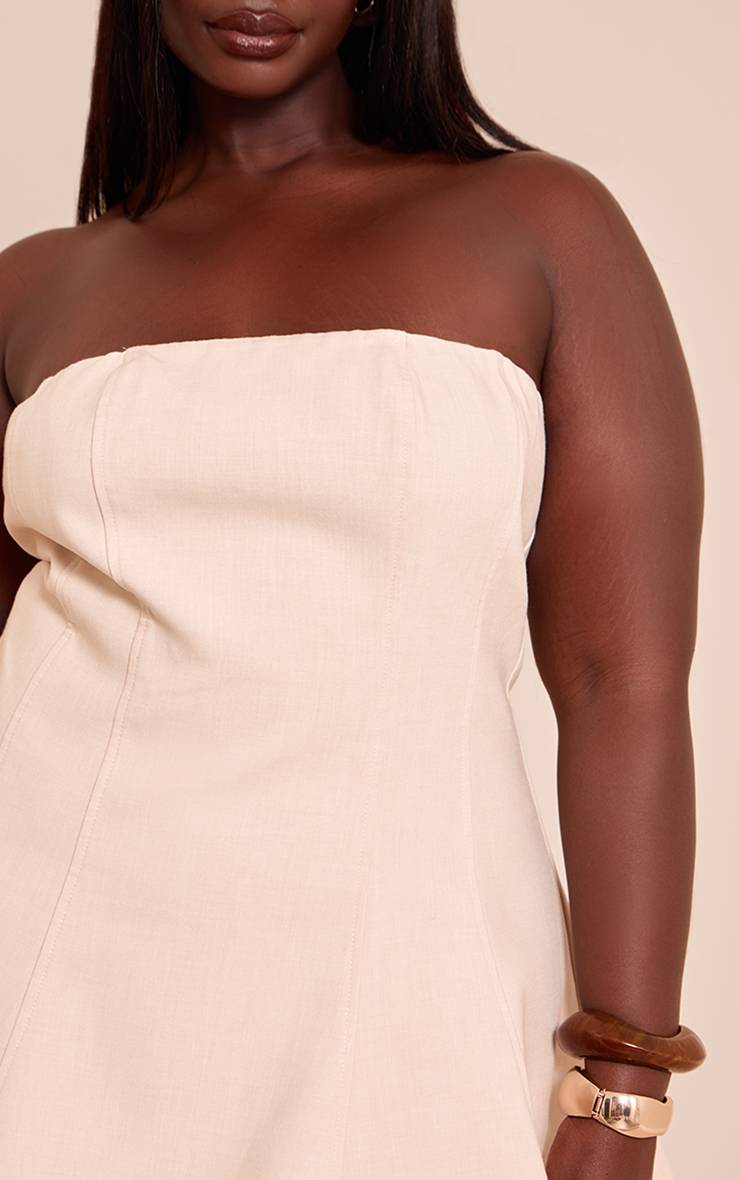 Crème Robe Courte Droite À Bandeau Tissée Grande Taille