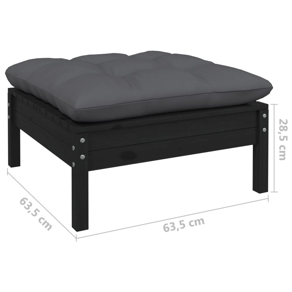 Salon de jardin meuble d'extérieur ensemble de mobilier 9 pièces avec coussins noir bois de pin massif