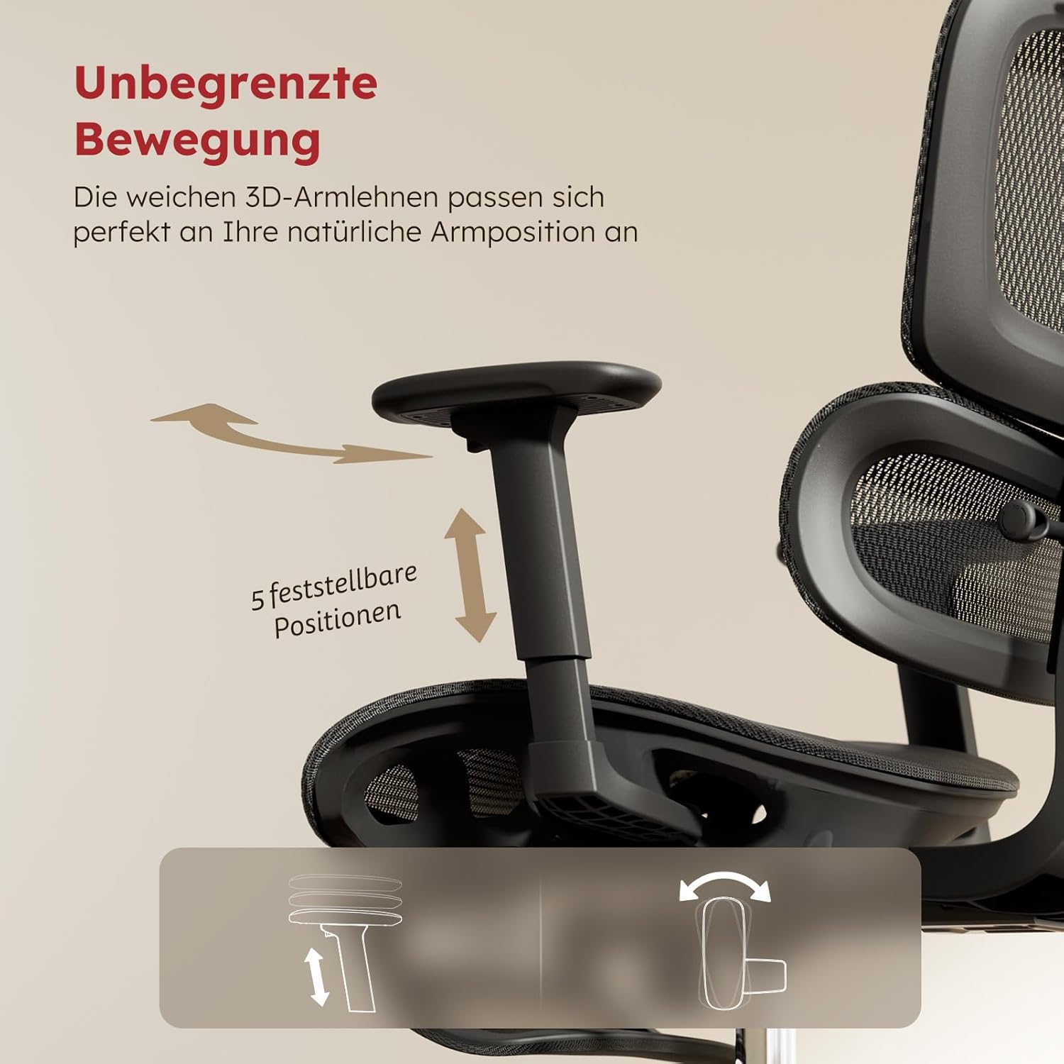 Ergonomischer Bürostuhl Voll-Mesh mit Abnehmbarem Kissen, Fußstütze, Höhenverstellbarem Rückenlehne, Kopfstütze & Armlehnen, Selbstanpassende Lendenstütze, PU-Rollen, 360° Drehbar, 150 kg , Schwarz KH8388908