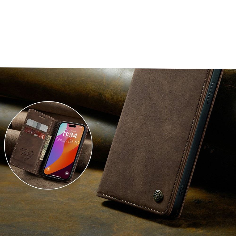 iPhone 16 Pro Max Leder Tasche Flip Wallet Etui mit Kartenfächern - Braun