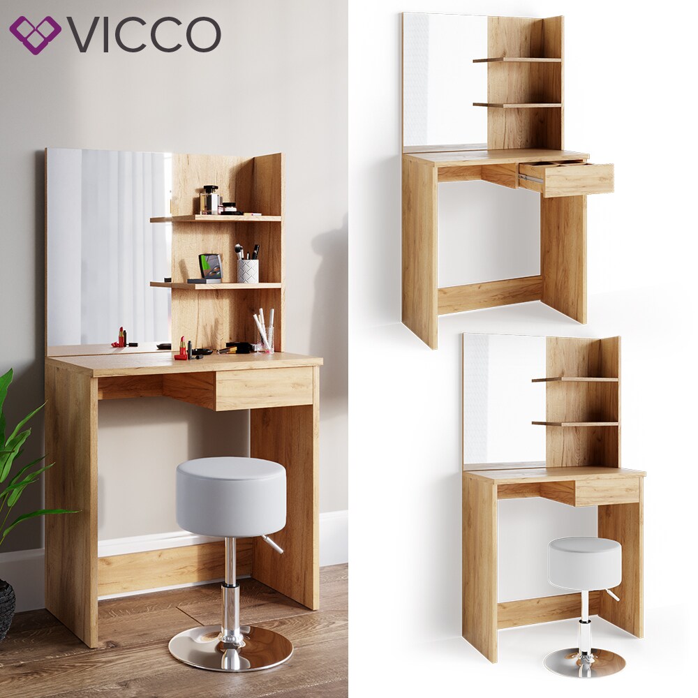 VICCO Schminktisch DEKOS Frisiertisch Frisierkommode Kosmetiktisch Eiche Hocker