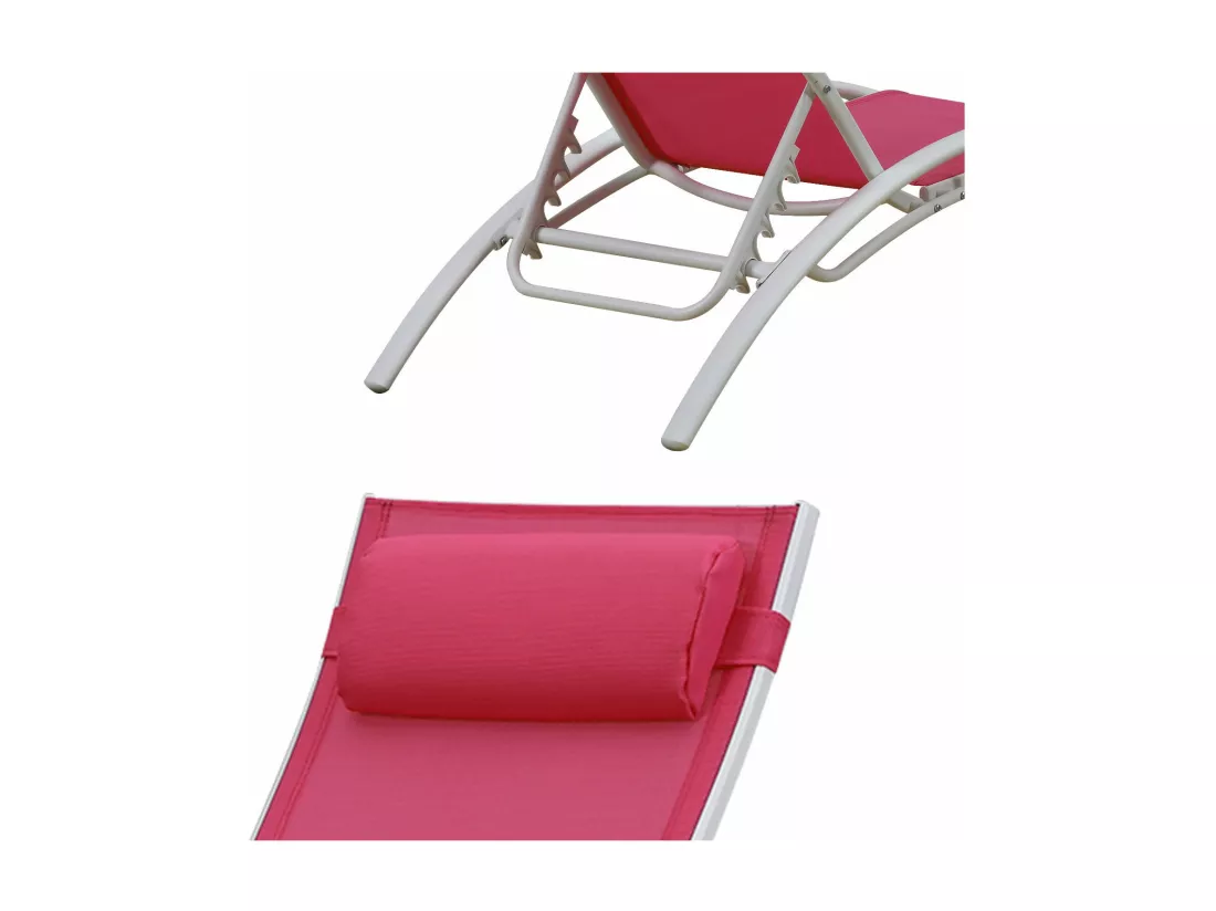 Lot de 2 transats GALAPAGOS en textilène rose - aluminium blanc - HAPPY GARDEN