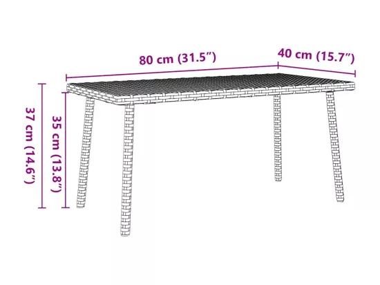 Table basse de jardin rectangulaire noir 80x40x37 cm rotin