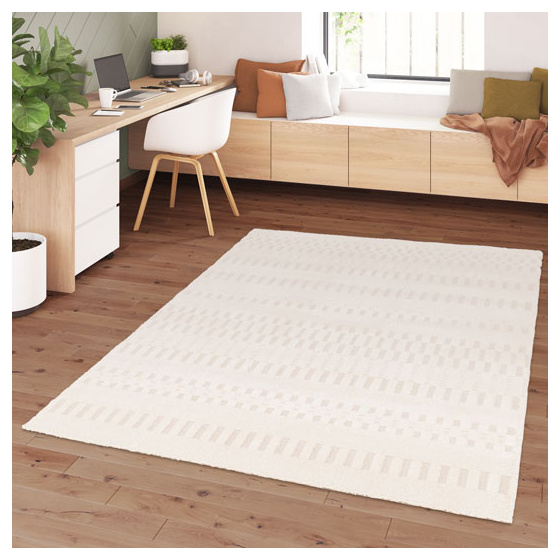 Tapis de salon graphique en relief - tempo - crème - 120 x 170 cm