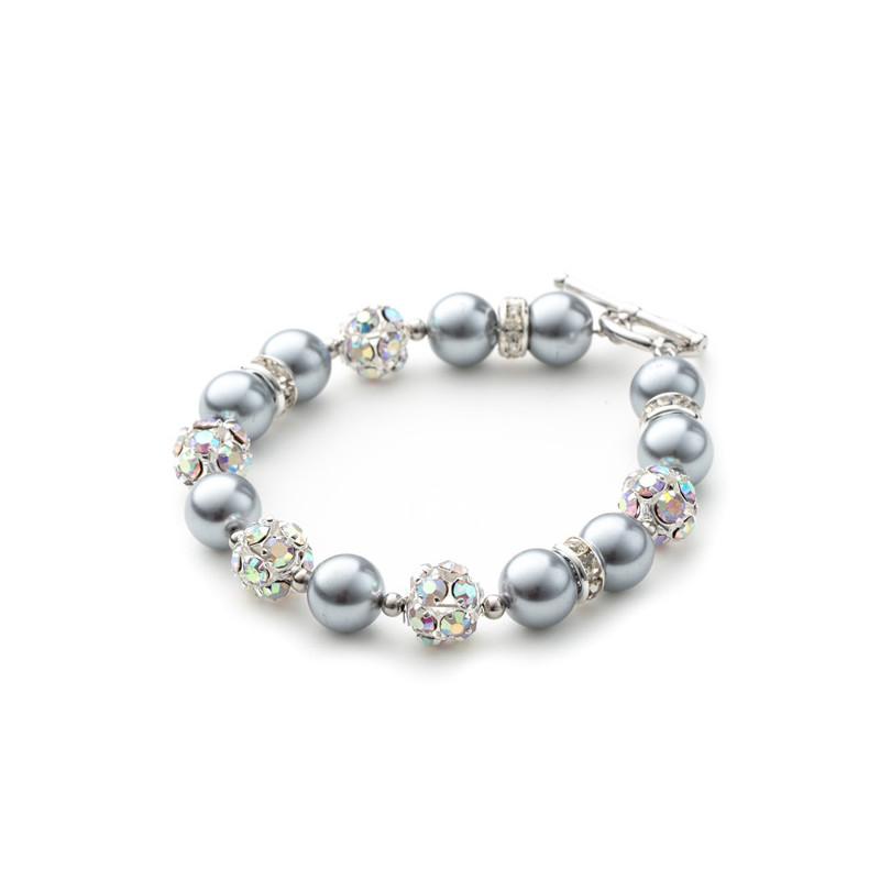 Bracelet 1 Rang en Perles Argent, Cristal et Plaqué Rhodium