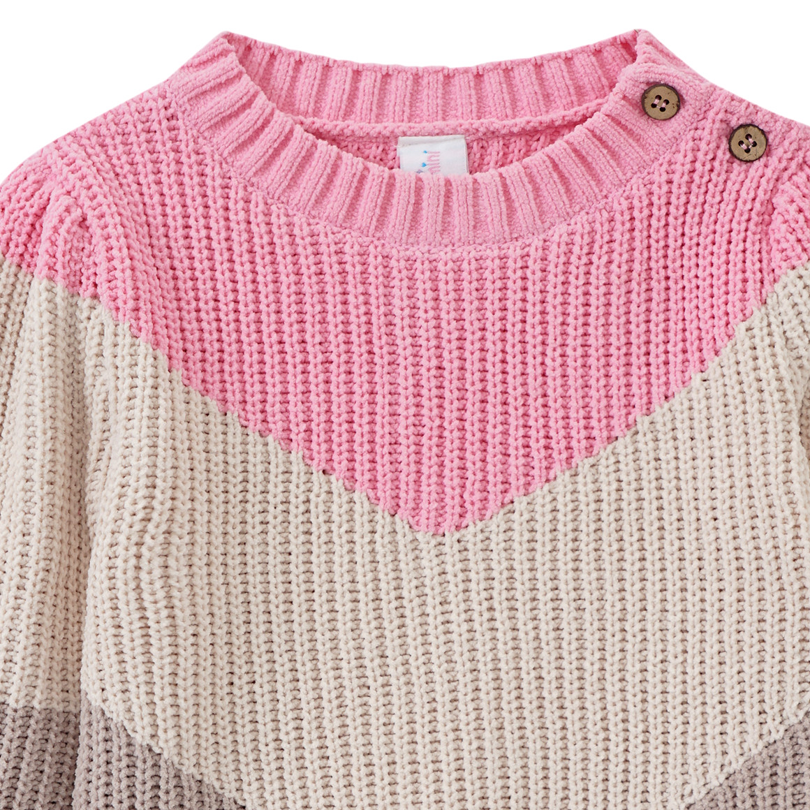 Topomini Baby Pullover aus Chenille beige / hellbeige / rosa