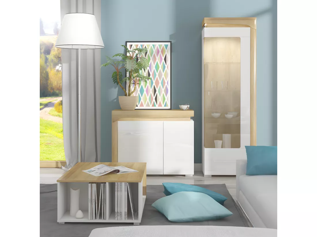 Vitrine 1 porte ouverture droite LED inclus Teo Blanc et Bois