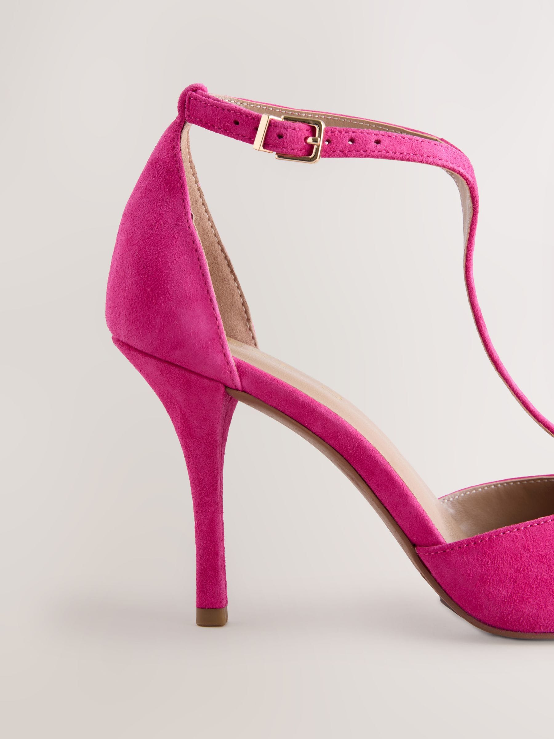 Roze suède - Leather T-Bar Pointed Toe Heels