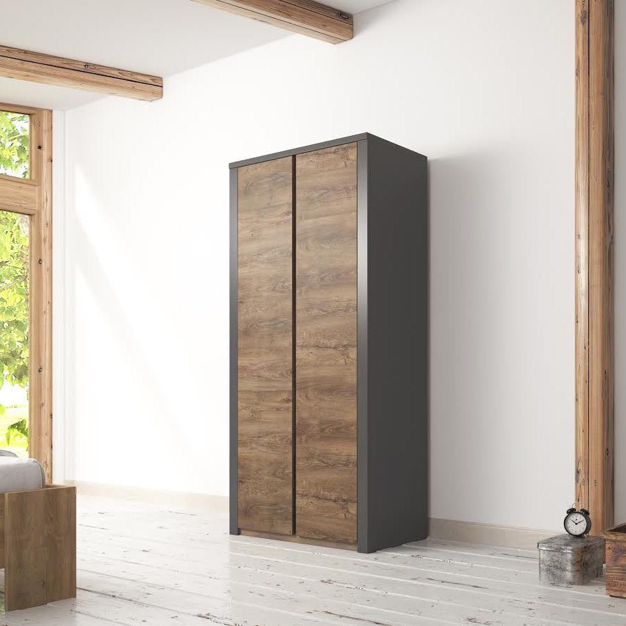 Monaco - Kledingkast 2-deurs - Eiken/grijs - 90x53x197 cm