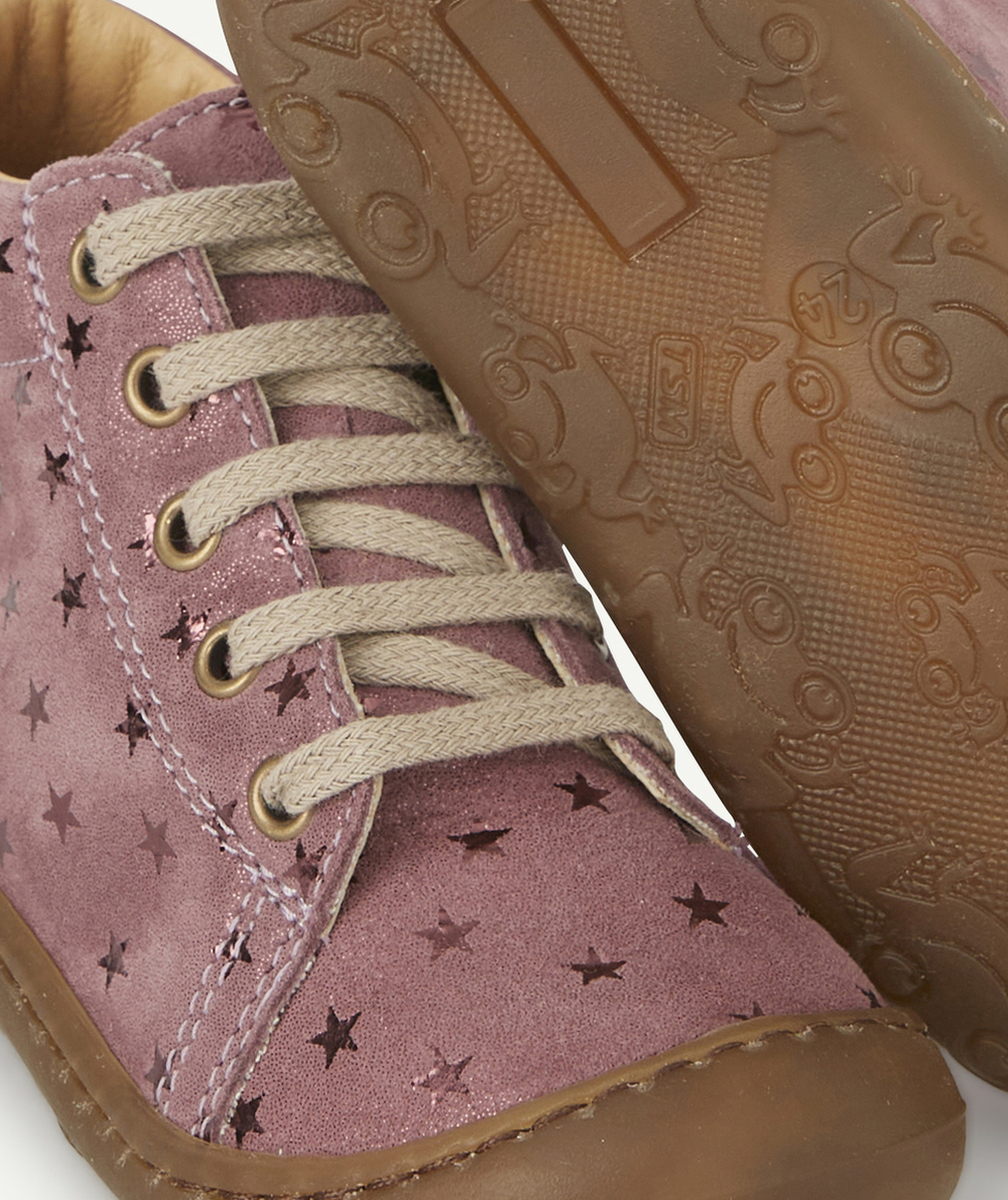 BOPYBOTTINES PREMIER PAS BÉBÉ EN CUIR MAUVE AVEC ÉTOILES