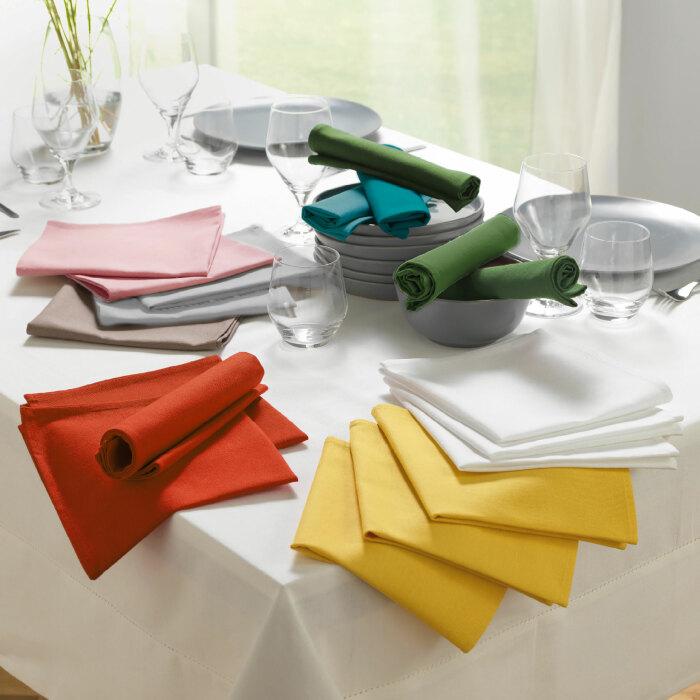 3 SERVIETTES DE TABLE 40X40 CM COTON UNI INITIA BLANC