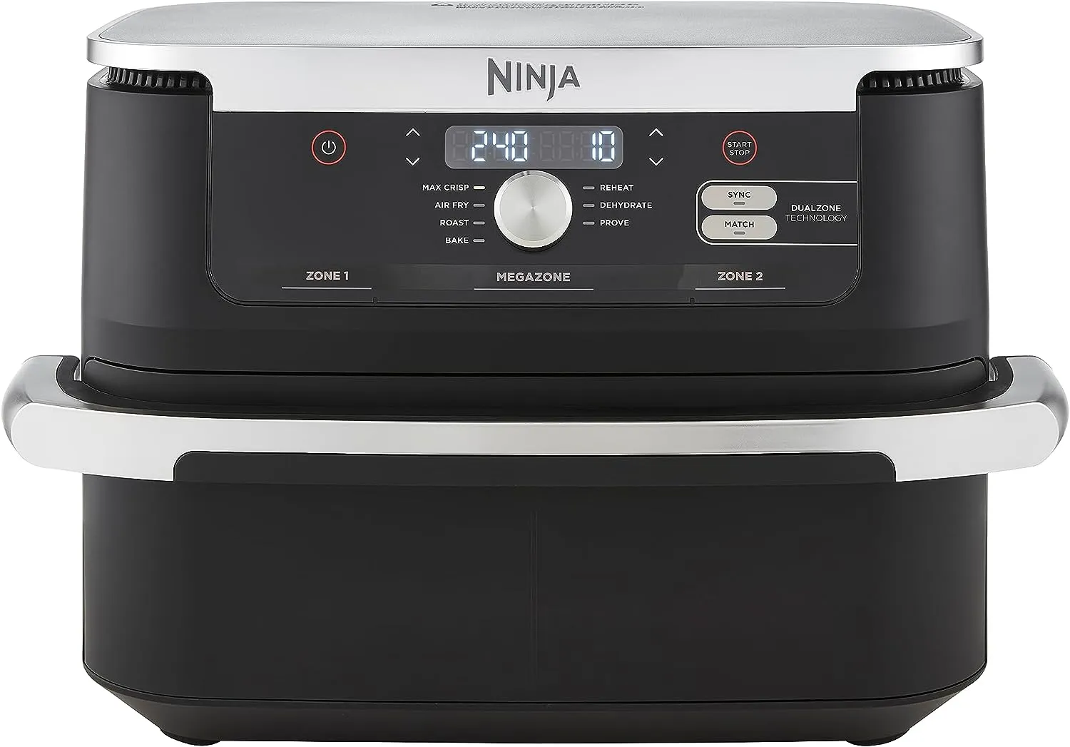 Ninja Foodi FlexDrawer Dual Zone Heißluftfritteuse, Airfryer mit 10,4-Fach und herausnehmbarem Trenner, Antihaftbeschichtung, spülmaschinenfester Korb, 7-in-1, Schwarz AF500EU