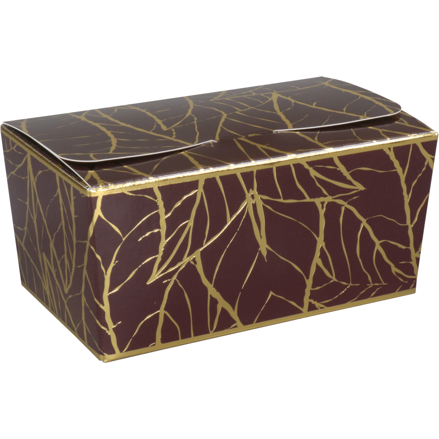 Ballotin, Leaves, karton + PP, 375gr, 125x73x62mm, bruin/goud