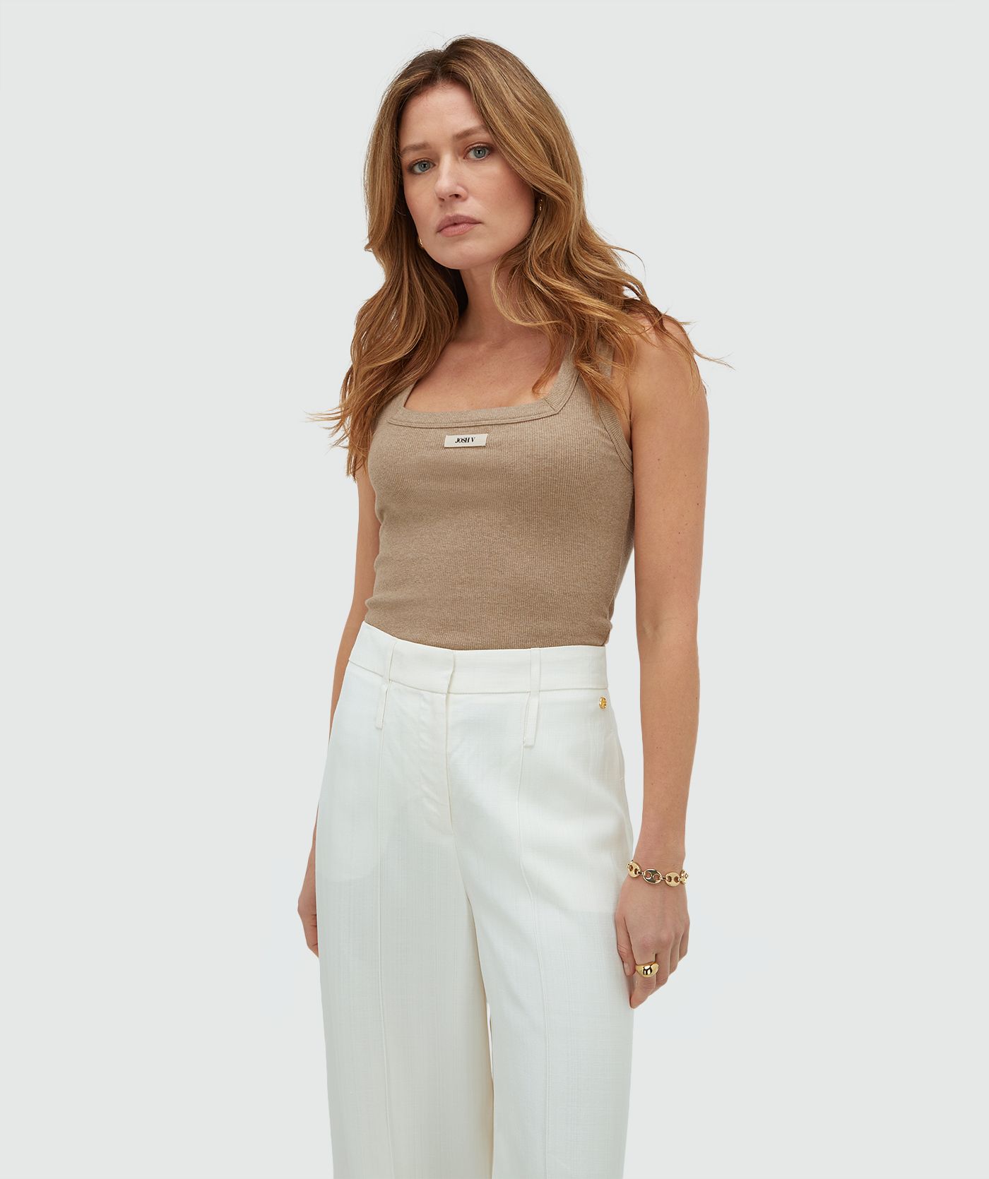 JV-DIEDA slim fitted top met logo - khaki melange
