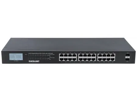 Intellinet 561242, Ikke administreret, Gigabit Ethernet (10/100/1000), Fuld duplex, Strøm over Ethernet (PoE), Stativ-montering, 1U
