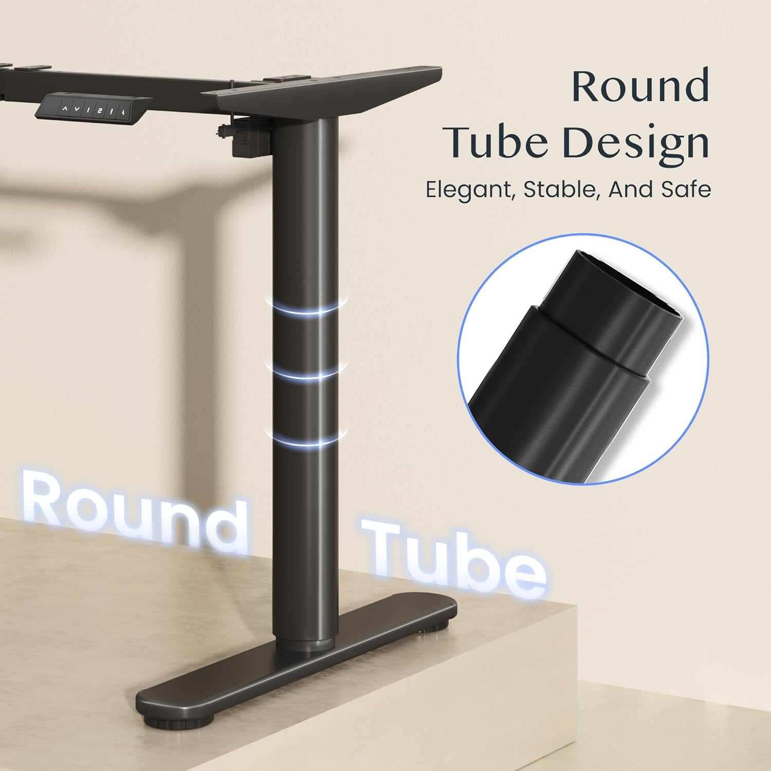 FLEXISPOT CylineX Höhenverstellbarer Schreibtisch – mit elegant abgerundeten Tischbeinen (runde Form), harmonisches Design, 71–118 cm Höhe, 80 kg Tragkraft, Anti-Kollisionsschutz(Noir)