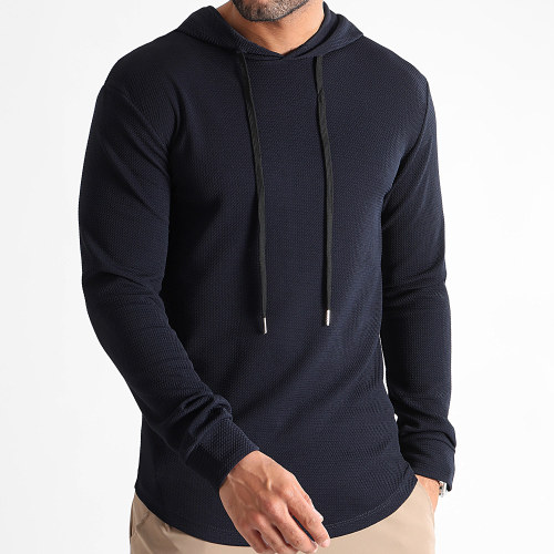 Sweat Capuche Oversize Texturé Waffle 0594 Bleu Marine