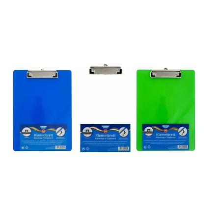 Stylex Klemmbrett DIN A4, transparent, 3 Stück je 1x grün blau klar