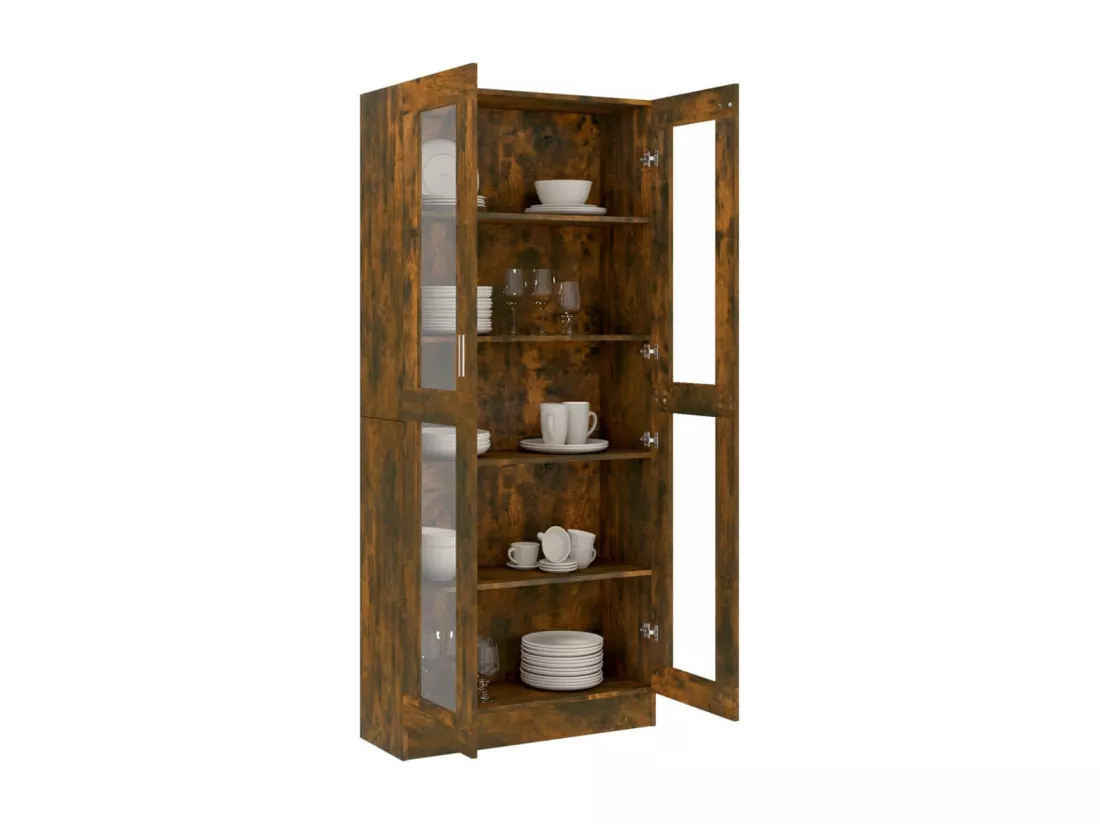 Armoire à vitrine Chêne fumé 82,5x30,5x185,5 cm Bois ingénierie