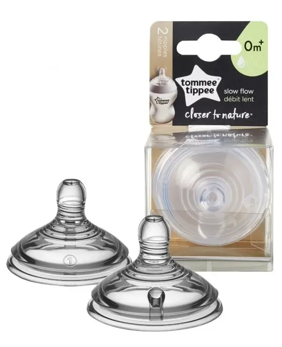 Tommee Tippee Flaskesut Anti-kolik 0  mdr. Slow - 2 stk.