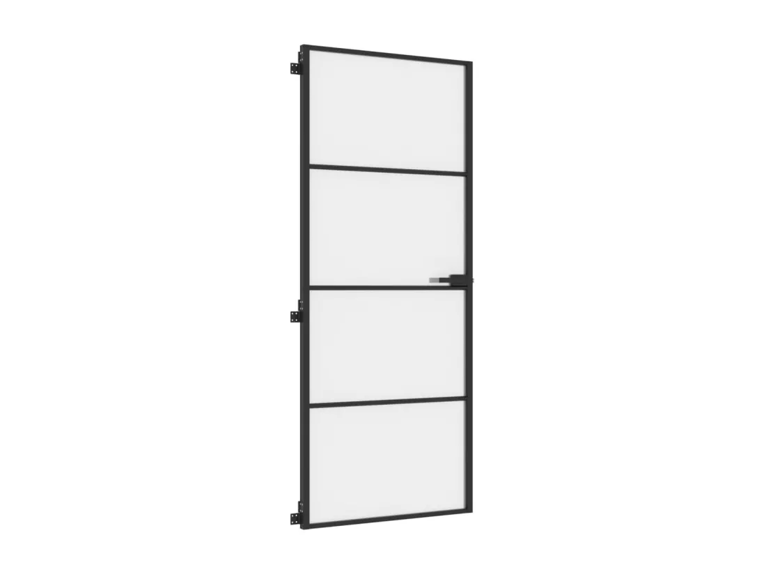 Porte intérieure mince noir 83x201,5 cm verre trempé aluminium