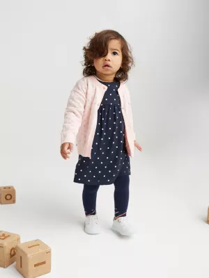 Vestido de manga comprida com estampa de bolinhas e monograma