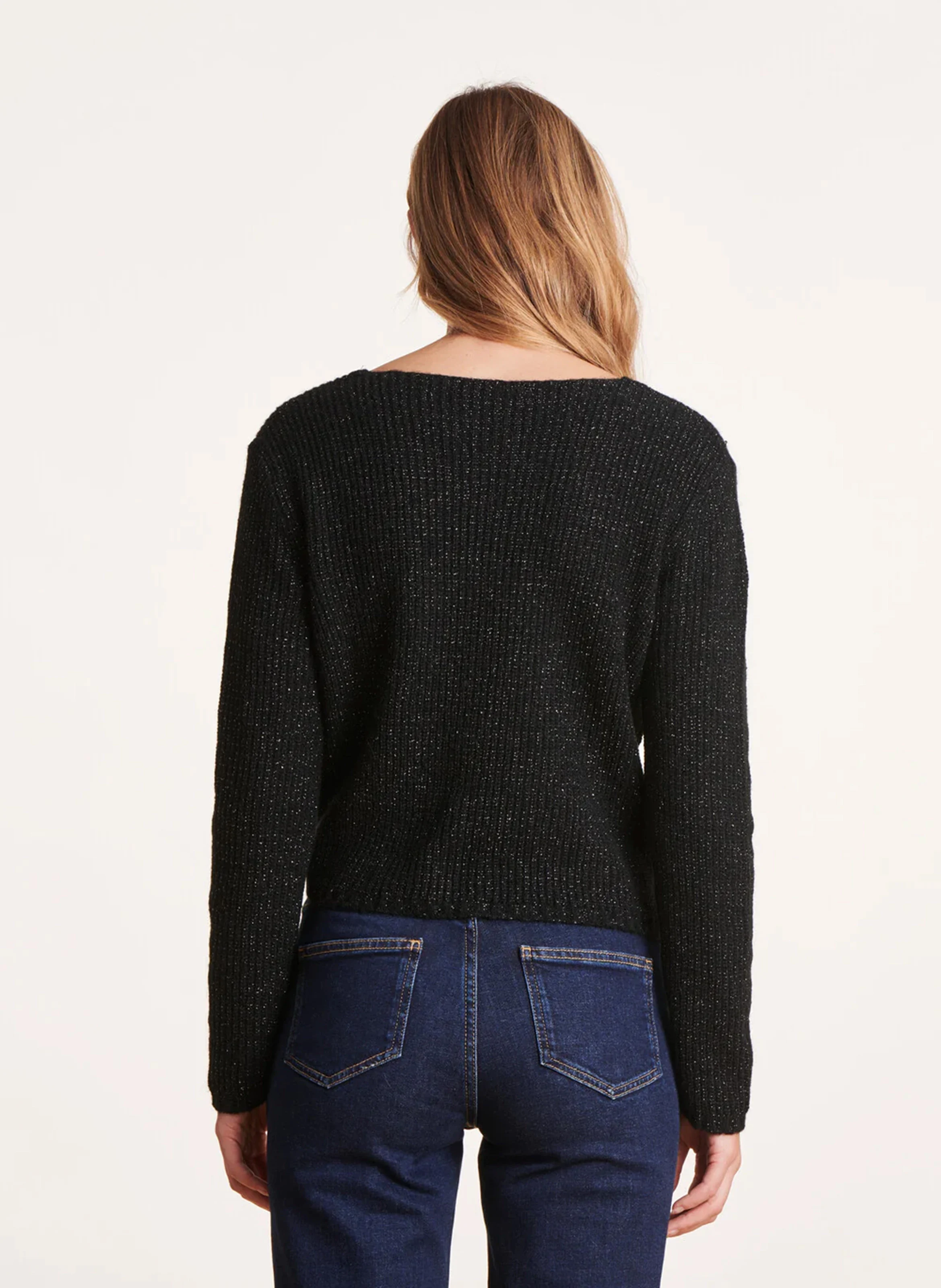 Pull à col v fils métallisés | Noir