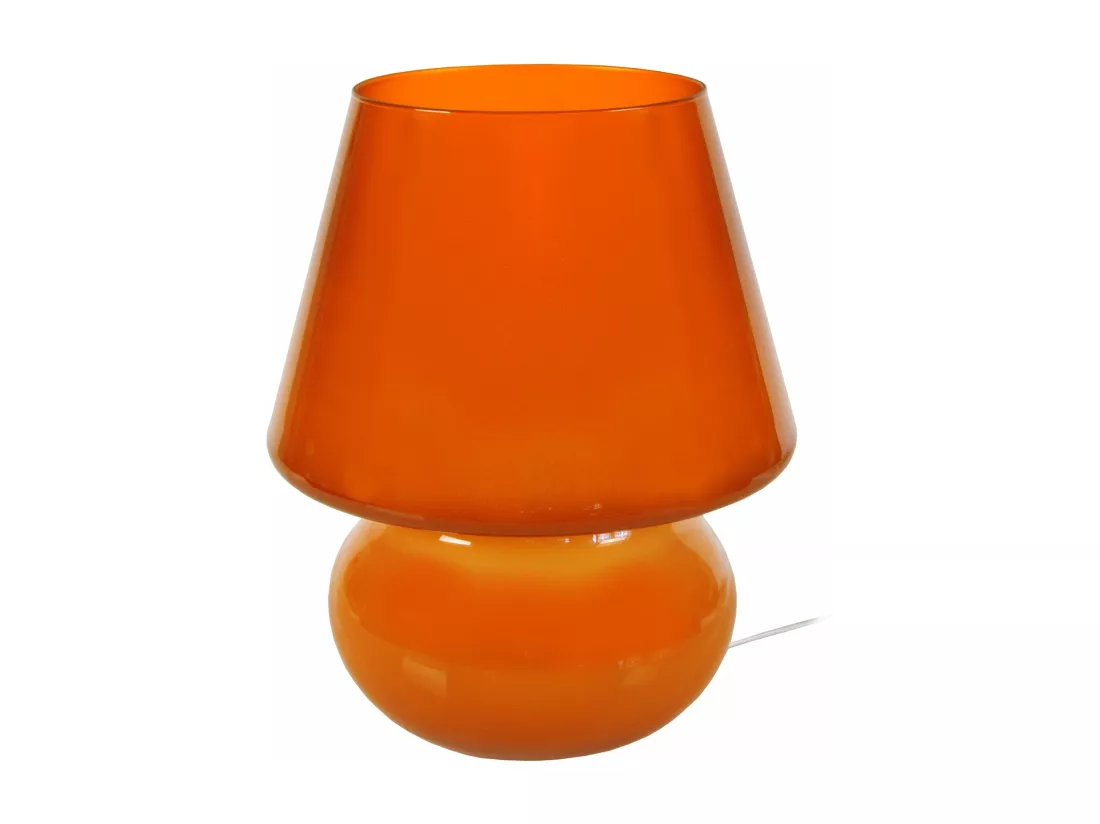 Lampe a poser champignon verre orange 37 cm.