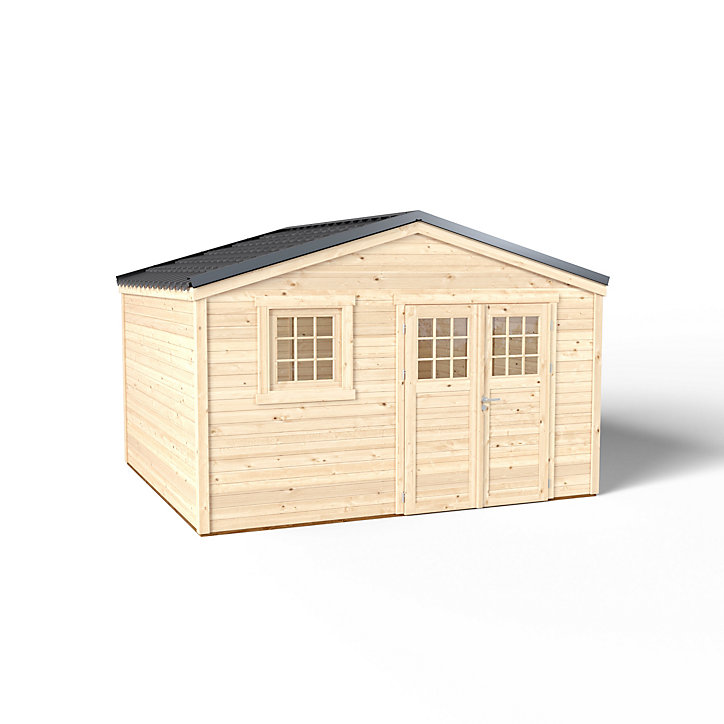 Abri de jardin Shelty + en bois massif ep 28 mm Forest style surface extérieure 14.4 m²