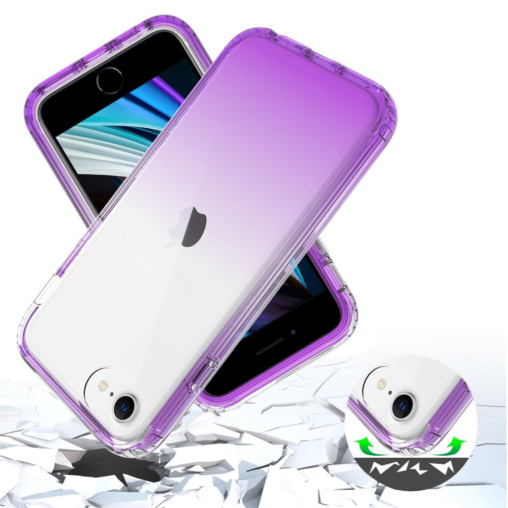 (2-tlg.) iPhone SE (2022/2020) / 8 / 7 / 6S Hybrid TPU Hülle mit Farbverlauf - Violett / Transparent