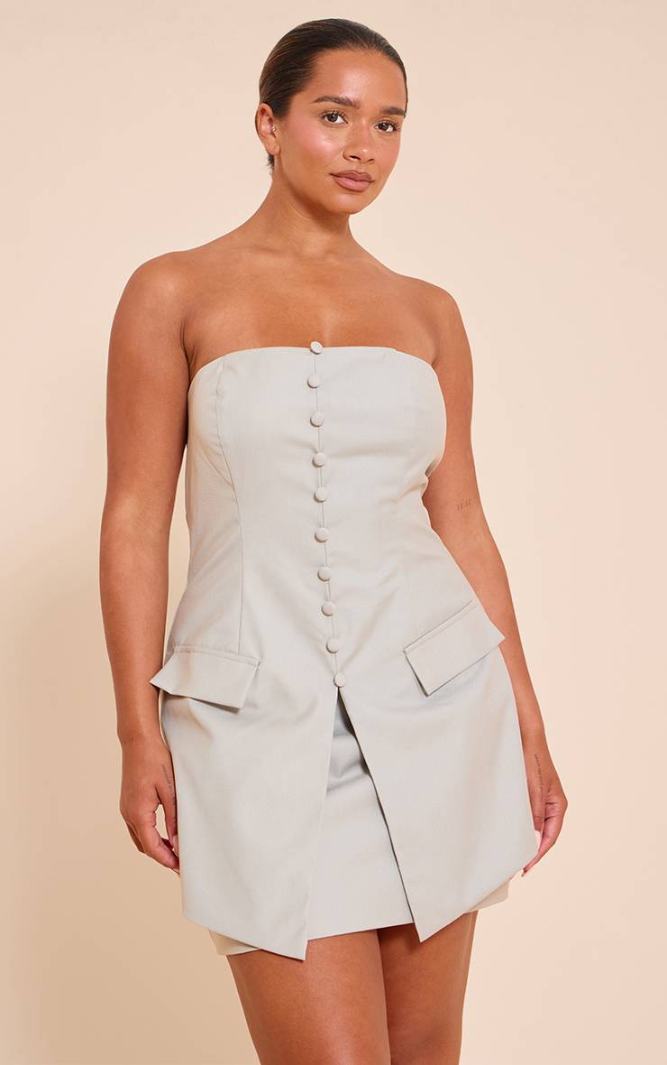 Gris Robe Mini Ajustée À Boutonnière Devant