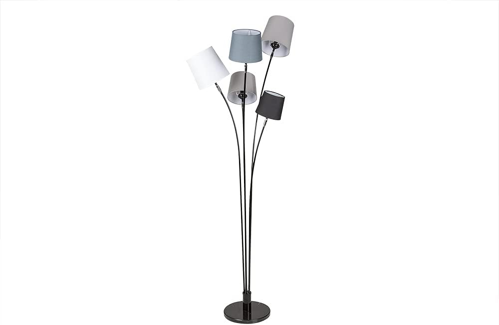Riess Ambiente 5-flammige Stehlampe LEVELS 176cm schwarz grau E14 mit 5 Stoffschirmen aus Leinen Stehleuchte Wohnzimmerlampe Deckenfluter