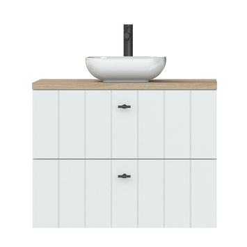 Tiger Maryport Badkamermeubelset 80 cm Mat wit met licht eiken wasblad, keramische opzetkom en matzwarte grepen