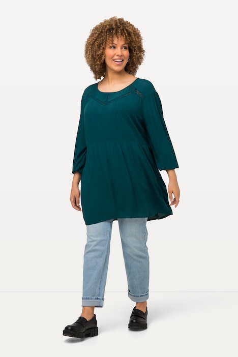 Bluse, Spitzenbänder, A-Linie, Rundhals, Langarm