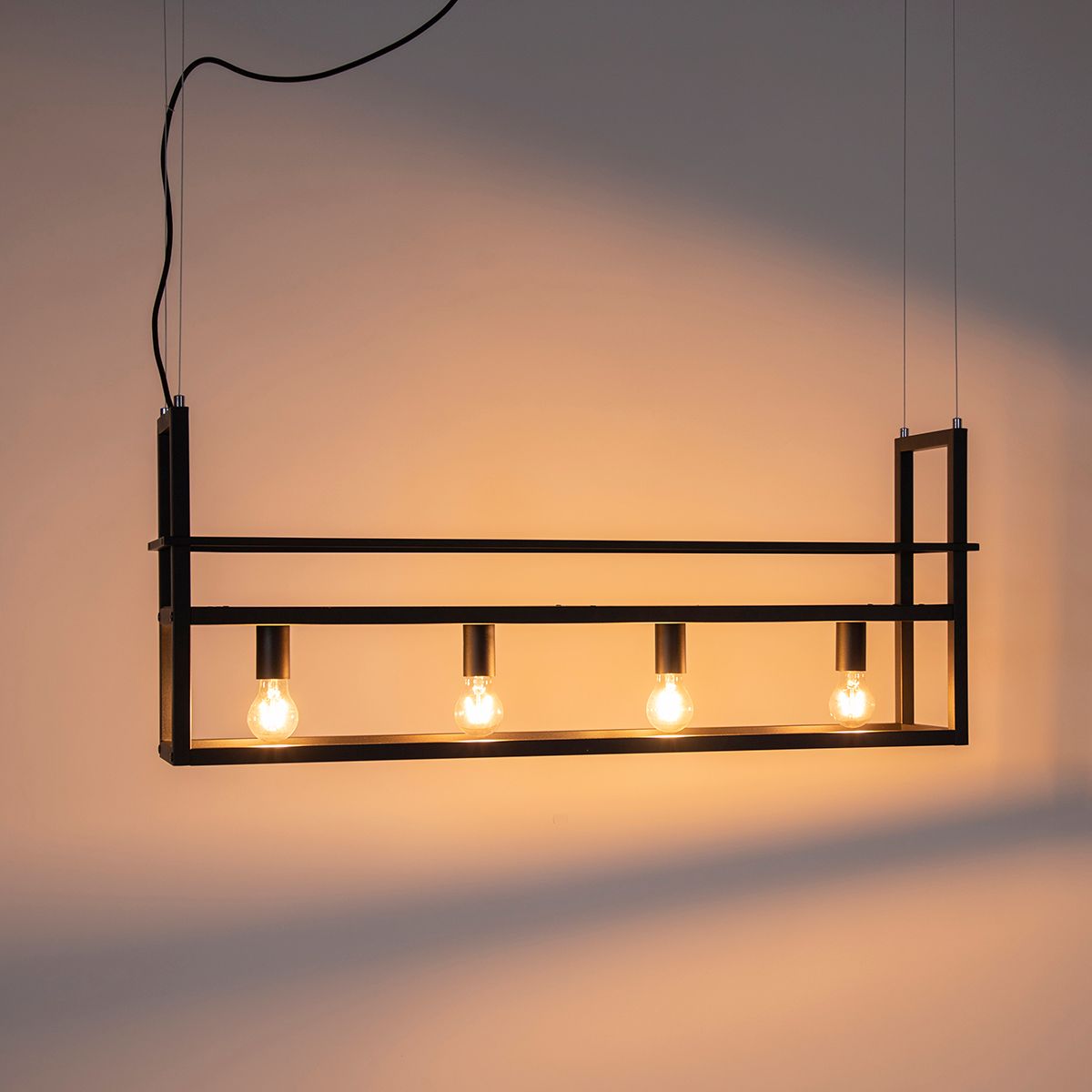 Industriële hanglamp zwart met 4-lichts rek - Cage Rack