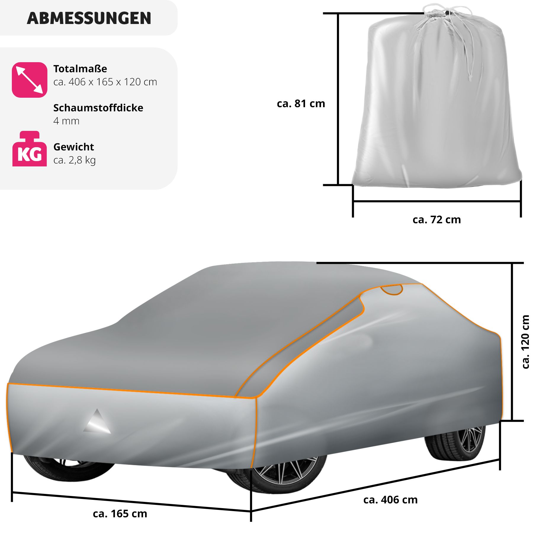 tectake® Autoplane, wasserdicht und atmungsaktiv, mit 4 mm Schaumstoffschicht, elastischer Saum und längenverstellbarer Spanngurt, inklusive Aufbewahrungstasche