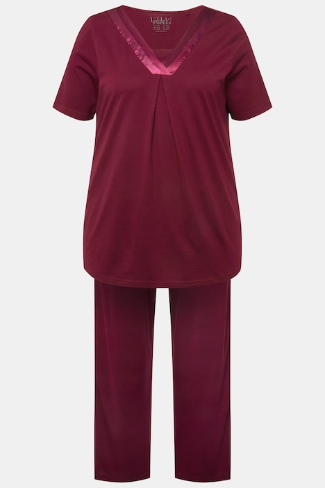 Pyjama, Satindetails, V-Ausschnitt, Halbarm