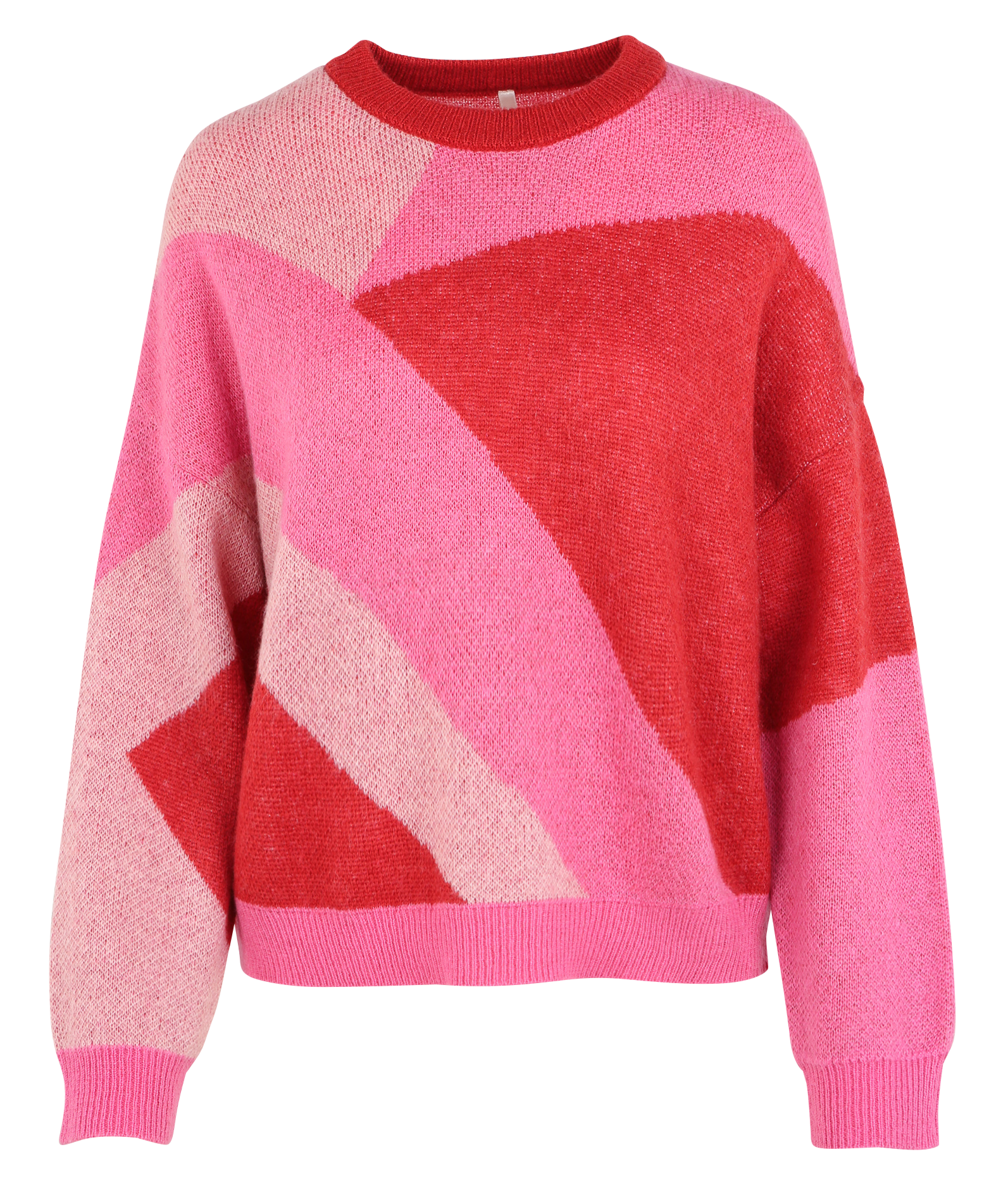 Pull ample col rond jacquard en maille mélangée | Rouge