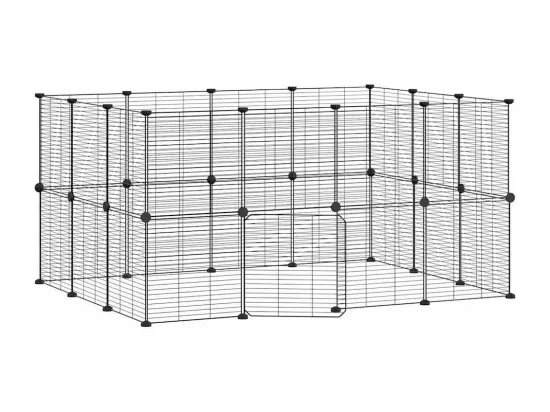 Cage animaux de compagnie à 28 panneaux et porte Noir 35x35 cm