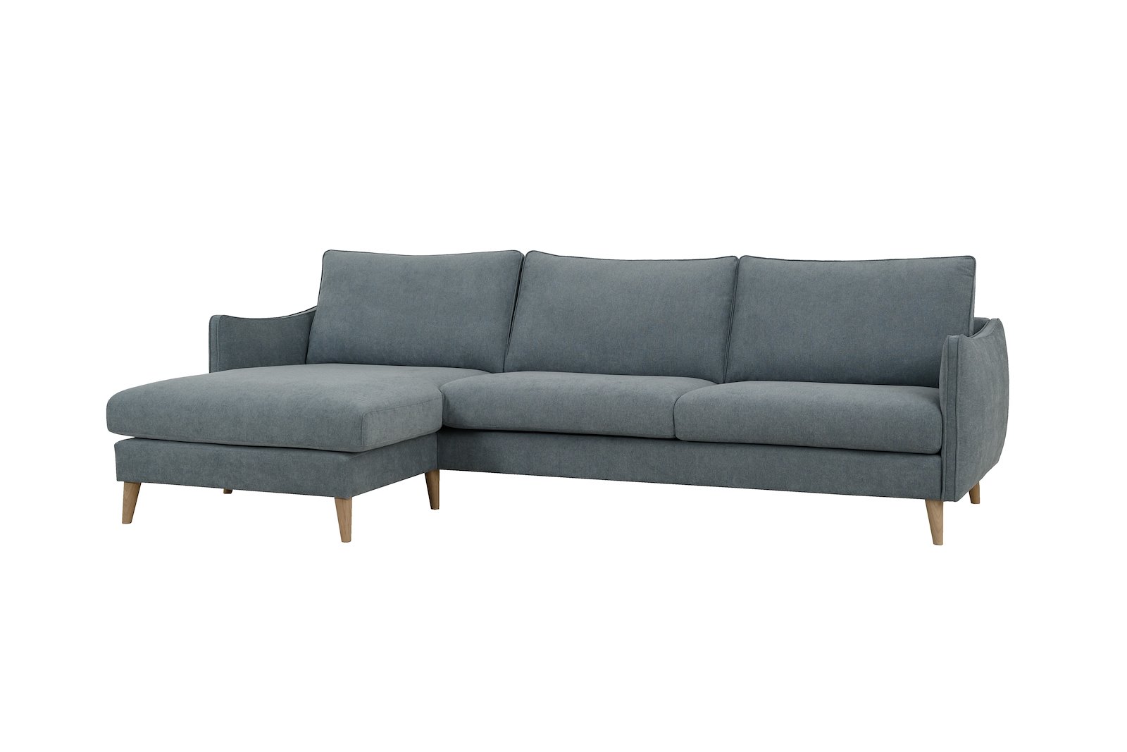 Joy sofa 3-seter sjeselong BIG venstre i tekstil Storm 16/1 Light blue med hvitvaskede ben 15583