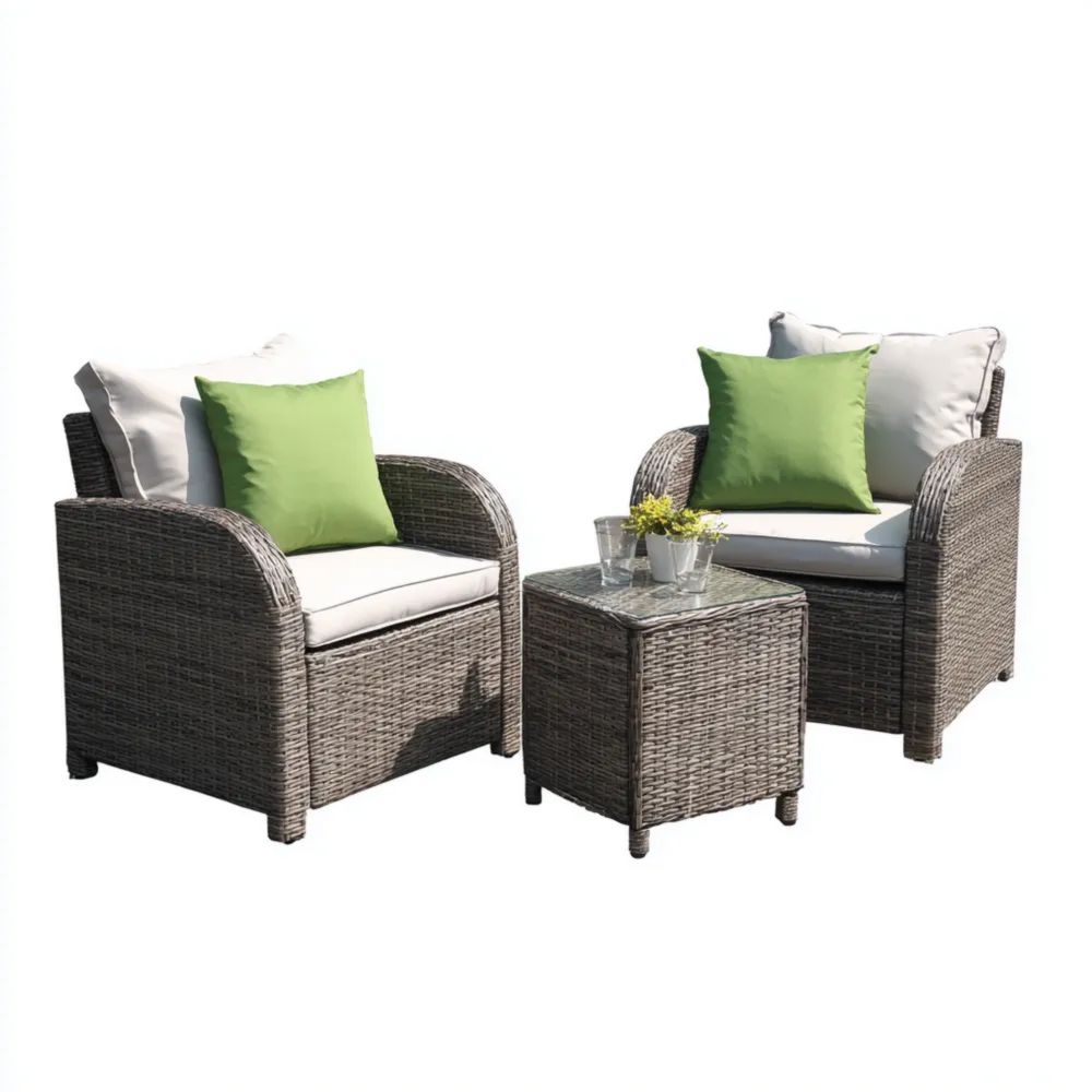 Garten-Loungeset Polyrattan 2er-Set 75x70x79 cm Beige/Grün – Klassisches Design