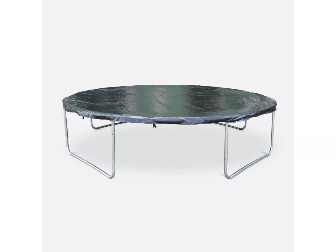 Trampoline rond Ø 430cm gris avec filet de protection intérieur - Venus Inner XXL – échelle. bâche. filet pour chaussures et kit d'ancrage 4.30m 430 cm