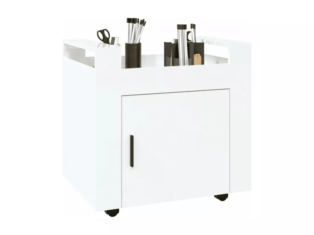 Chariot de bureau Blanc brillant 60x45x60 cm Bois d'ingénierie
