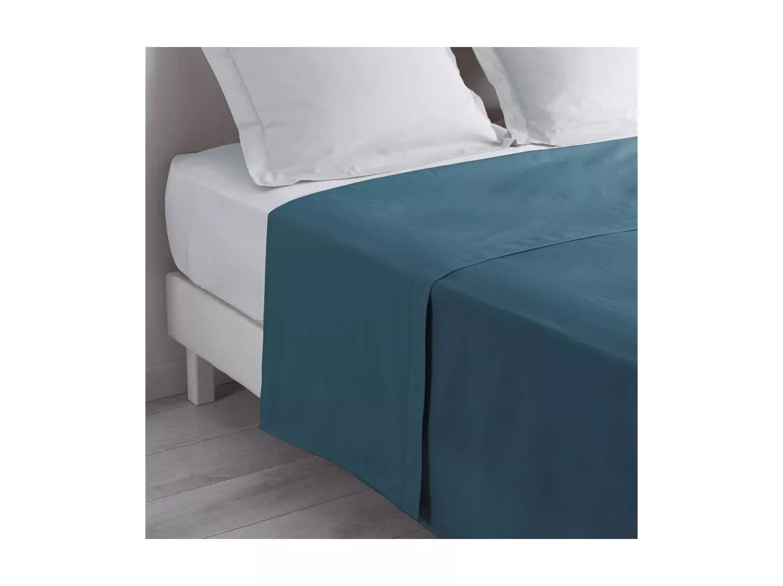 Drap plat uni - 180 x 290 cm - Lina - Bleu