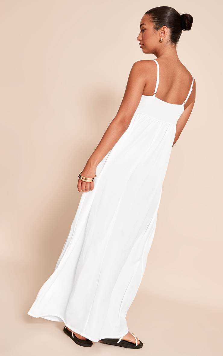 Blanc Robe Longue Texturée À Bretelles Et Encolure Arrondie Sans Manches