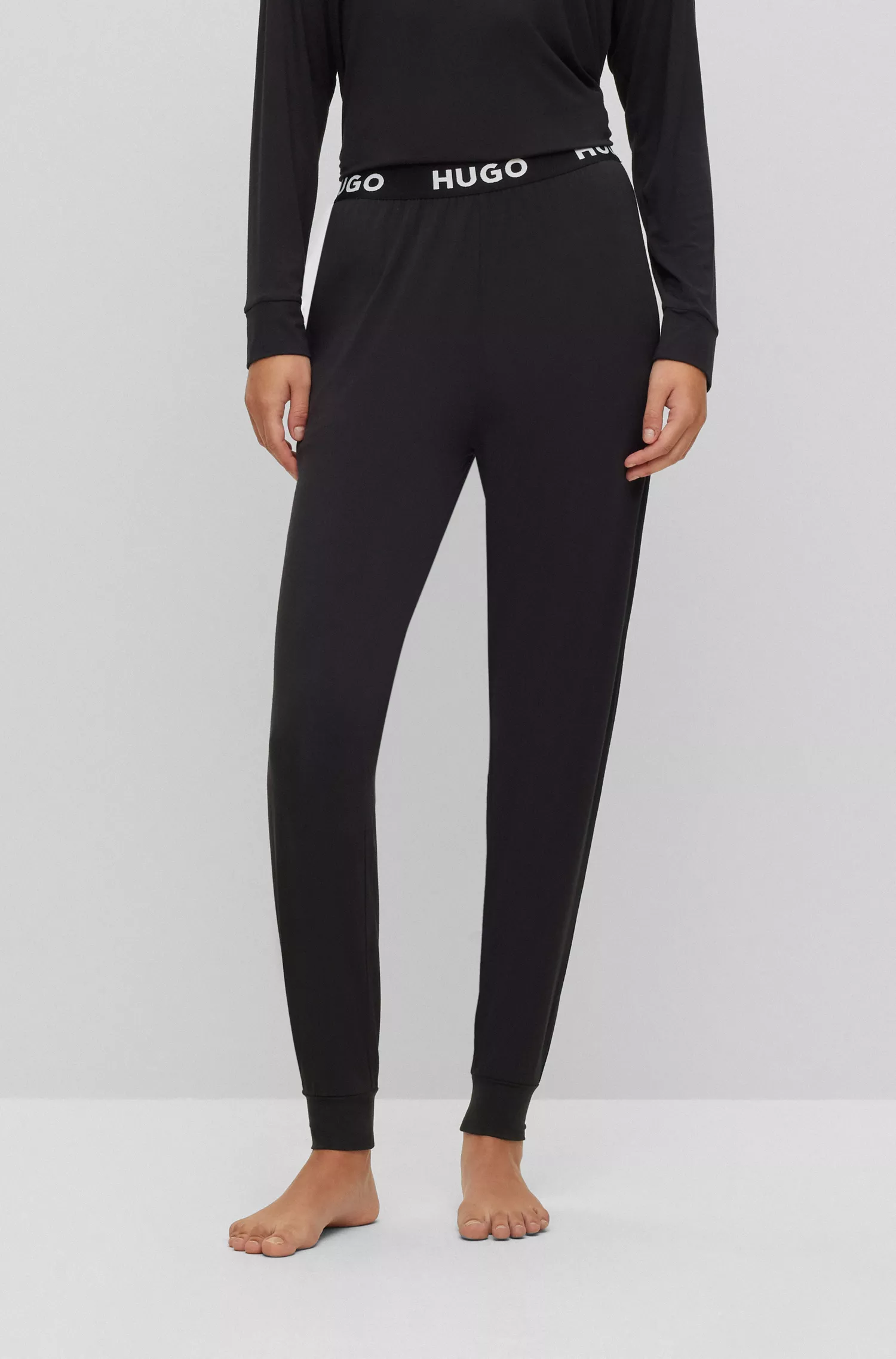 Calça de pijama HUGO vermelha em malha elástica com cós com logotipo.
