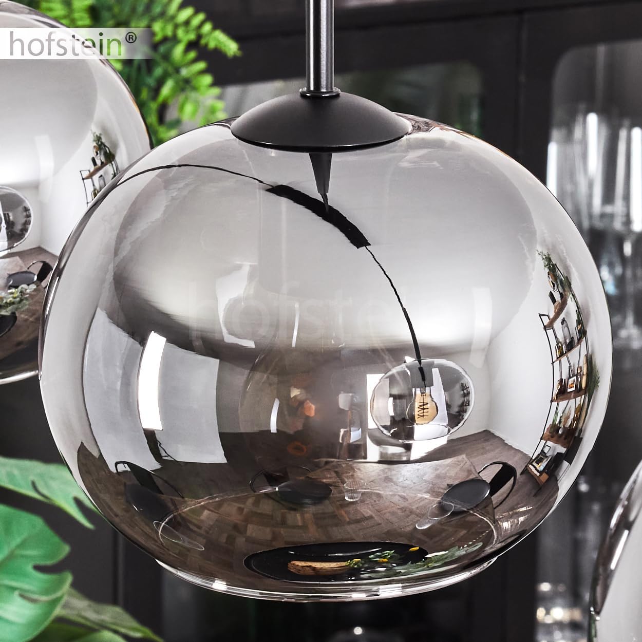 Hängeleuchte Apedo, Hängelampe aus Metall/Glas in Schwarz/Rauchfarben, Leuchte im Vintage/Retro Design mit Schirmen aus Glas (Ø 20 cm), Höhe max. 147,5 cm, 4 x E27, ohne Leuchtmittel